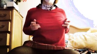 bunny school girl teases, gets naked, plays with booty plug while finger bang her hairy snatch