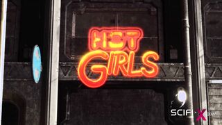 Cyber disco sex. A Cutie nerdy cunt with mouth inside cuffs gets screwed by a disco man