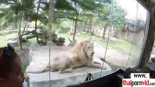 Thai teen saying thanks on a white cock