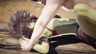 Sex with heavy groaning green skinned Goblin bimbos