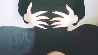 goddess inside ebony dress and underwear has fun with a sex toy and gets a grandiose orgasm