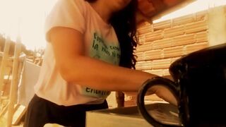 Brittany touches her cunt into the laundry room