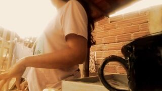 Brittany touches her cunt into the laundry room