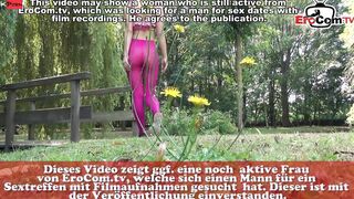 German Outdoors Pink Tights petite 18 fucked into Park