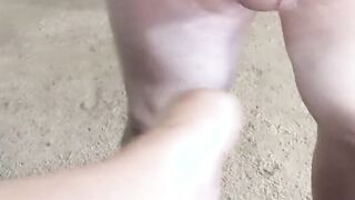 point of view Domina Feet Stroking Tied Submissive's Small Penis