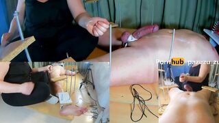 Amateur Fem Dom CFNM. Electric Shock on Penis and Toes. Tease and Denial Hand Job with Wrecked Orgasm