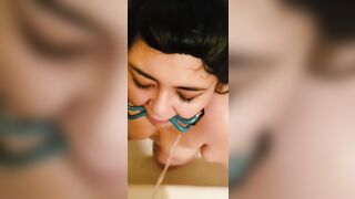 Delicious whore gagged drowned inside piss