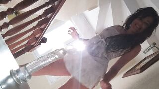 Orgasmic Moan while Rides VIBRATOR on stairs