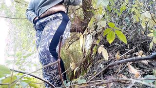 Curvy cougar with huge belly and long booty inside pants masturbates public
