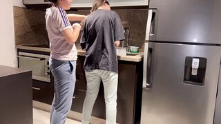 Ex-Wife plowed rough while washing dishes into the kitchen, getting her to cum before her stepmom gets home.
