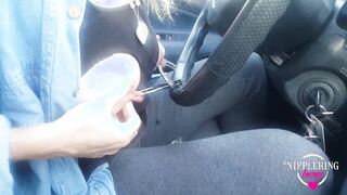 nippleringlover lusty mother flashing pierced boobs into vehicle handcuffs on insane pierced nipples