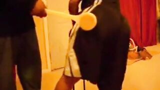 stepdad punishes black ass with a paddle