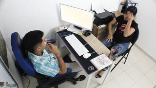 Boss fucks his employee into his office and is discovered by his other employee FULL STORY