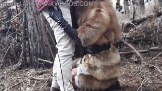 Outdoors sex with red haired eighteen inside winter forest. Risky outside pounded