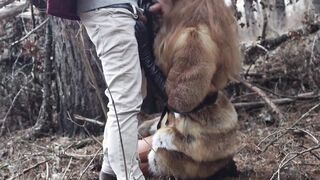 Outdoors sex with red haired eighteen inside winter forest. Risky outside pounded