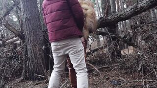 Outdoors sex with red haired eighteen inside winter forest. Risky outside pounded