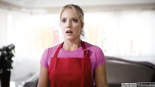 Tiny melons maid gets DPed by two thieves