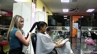 Slim Teens Hairdresser Seduce Ebony Monster Penis to Screwed at work