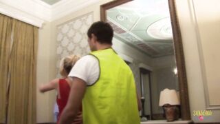While her hubby is out of town the big titted blonde MILF receives double penetration into an anal three-way