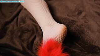 She's finger bang her cunt into lace lingerie while she gets tickled