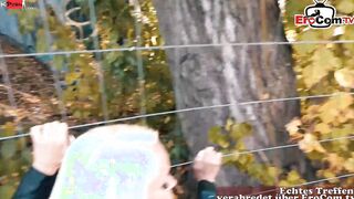 German slim blonde older mom at outdoor street date