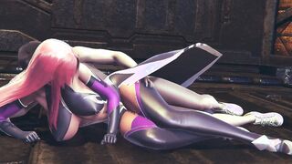 Makai Kishi from taimanin asagi three boned her tight little cunt inside spooning teasing rough to make her orgasm on a floor - 3d sfm animation