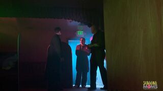 An outstanding group sex at a strip club with big tit milfs into hot costumes and men with huge cocks
