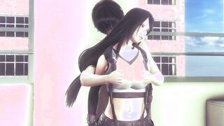 Tifa Lockhart long hooters chest strokve from behind making out and pussylicking to reach orgasm - 3d porn sfm animation