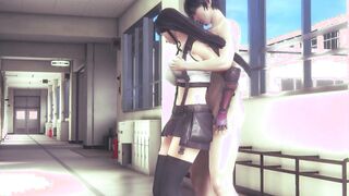 Tifa Lockhart long hooters chest strokve from behind making out and pussylicking to reach orgasm - 3d porn sfm animation
