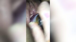 Rave Goddess stretches swollen cunt with big sex toy