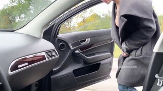 PICK UP - A crazy sexy women blown a long penis into the front seat of a vehicle parked on a crowded road.