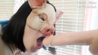 Piggy TRAINS HER THROAT with a SEX TOY