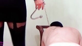 Hotwife leaves cuckold bound up with anal hook while going to plowed her BULL