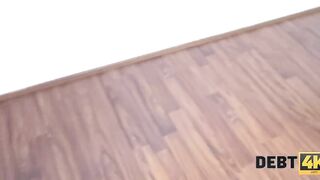 DEBT4k. Yummy dark-haired sluts tastes boner of debt collector