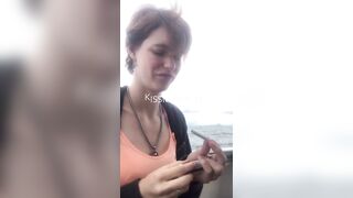 sexy beauty Smoking And Flashing on a boat