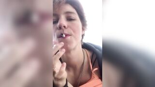 sexy beauty Smoking And Flashing on a boat