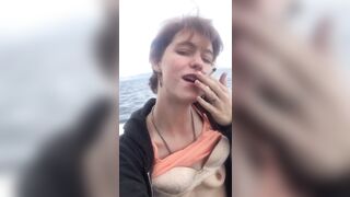 sexy beauty Smoking And Flashing on a boat