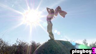 Petite small tits teen posing outdoor