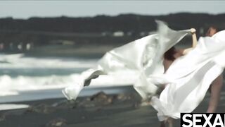View these 2 goddess redheads have wild lesbo sex on the beach