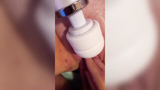 Having Fun with her new wand whilst I'm gist fucking her, jizzed & creamy fisting
