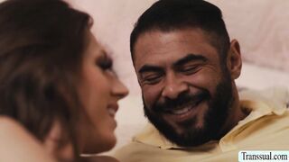 Fat guy rimjob and analed busty TS stepsis
