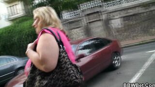 Huge butt blonde plumper takes his long cock
