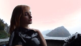 RUBBER FEMALE DOMINATION heel play on penis - vibrator boy CUM ON MY HEELS! by Dolly Dyson