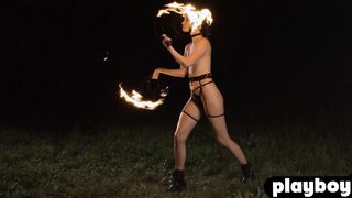 Cute teen Elilith Noir playing with fire