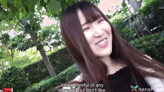 Cute and babe amateur Japanese Girl Manami Morishita shows off her lingerie and gets nude for us in couch casting first