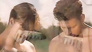 3 guys banged a blonde inside all holes on the beach