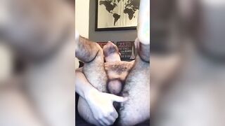 Fingering his hairy ass hole