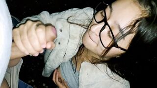 Stepsister give a fellatio while taking a walk inside the woods public
