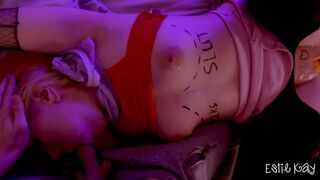 Bound up lover having fun after party. She is a free use anal bimbo