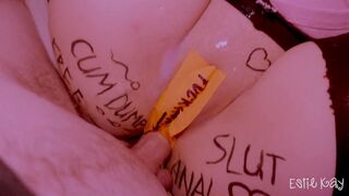 Bound up lover having fun after party. She is a free use anal bimbo